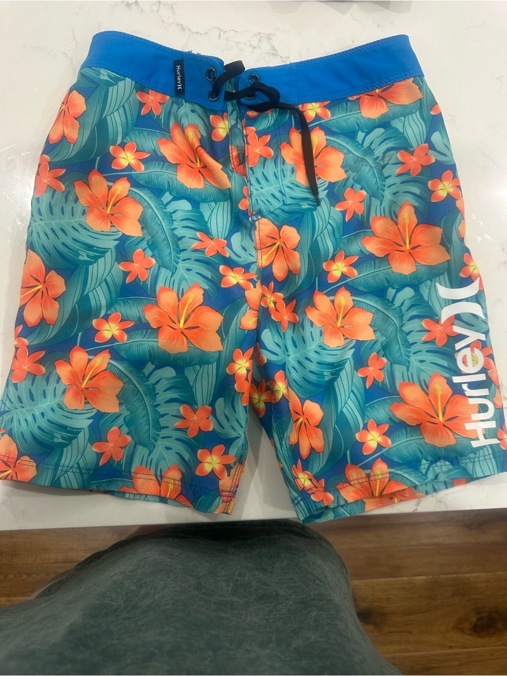 Hurley Boys Teal Tropical Floral Boardshorts - Teal/Orange